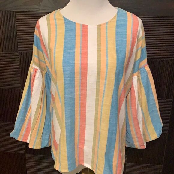 Sharon Young striped balloon sleeve cotton blouse - Picture 1 of 6